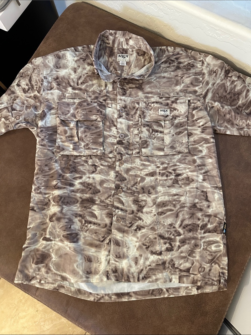 Aqua Design Men Button Down Shoreline UPF Sun Protection Camo Shirt size M